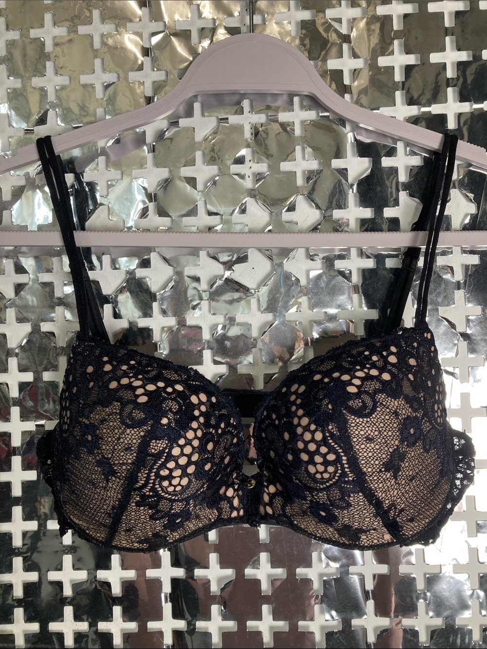 Victoria's Secret Black Lace Overlay Bra with Nude Lining